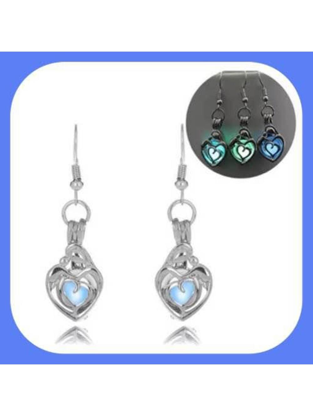 New Absolutely Stunning Solar Luminous Double Heart 💜 Earrings ~ Blue - Picture 2 of 2
